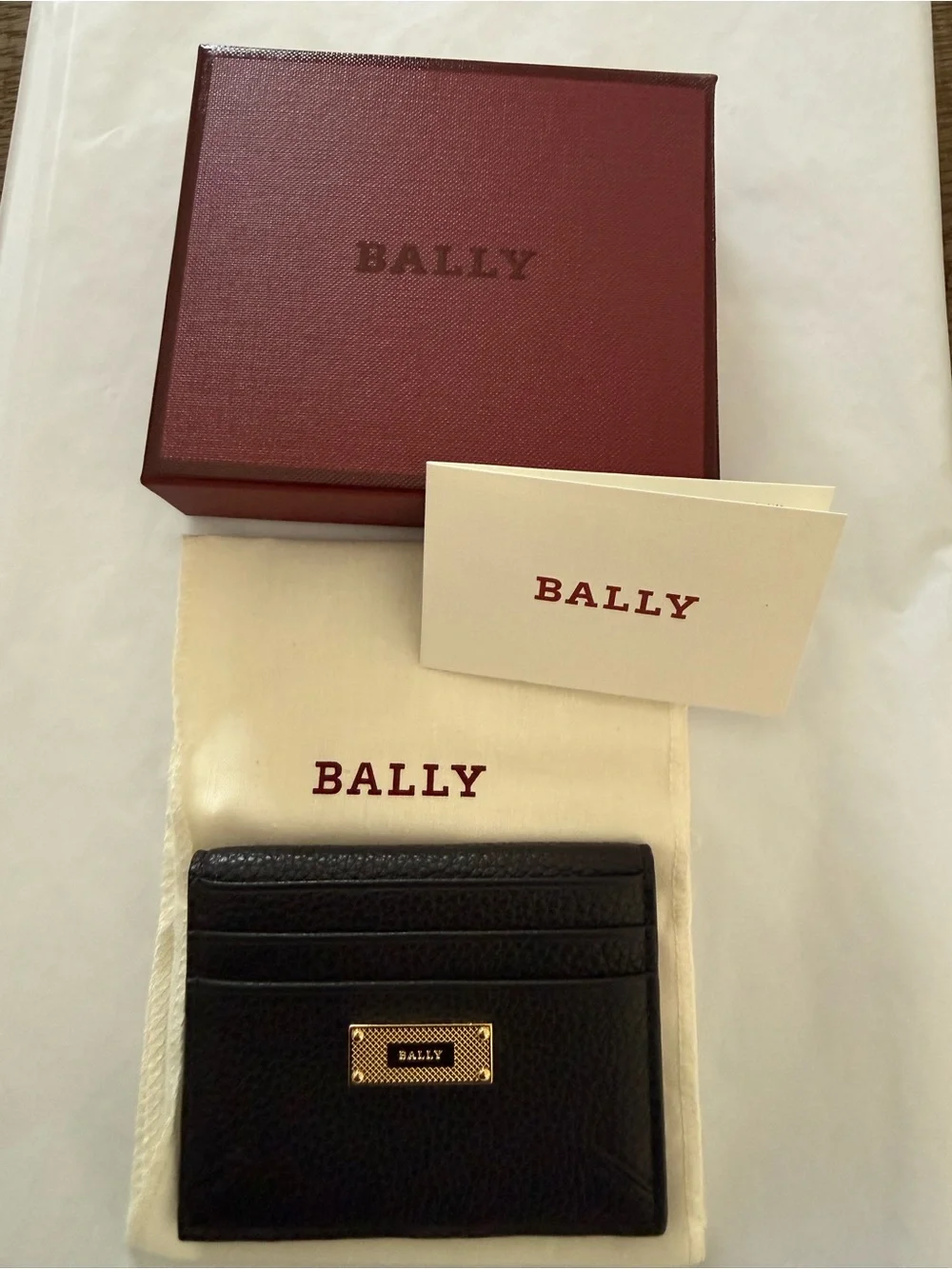 Bally Black/Tan Leather Card Holder with Logo Window